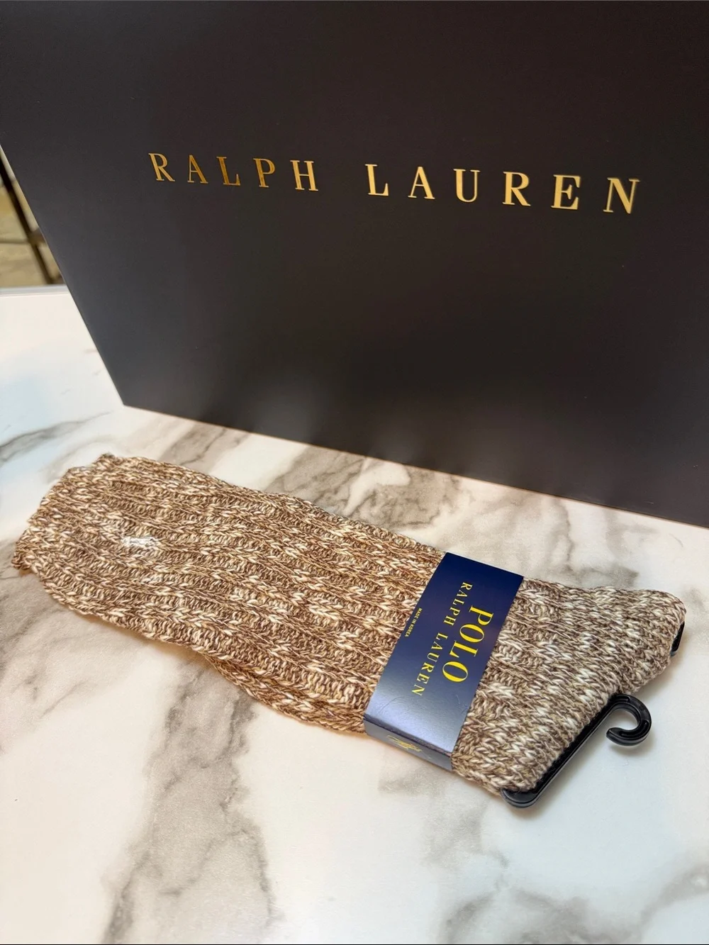 Polo Ralph Lauren Brown Marled Boot Socks Cozy Winter Cabin Style